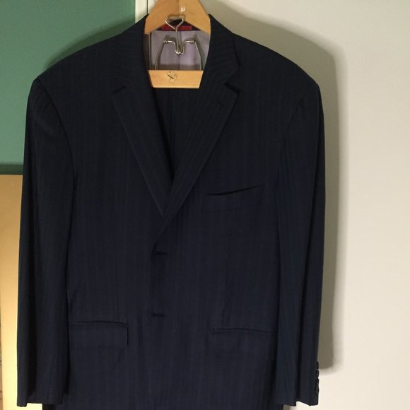 Isaia suit. Dark blue pinstripe. 44r US
